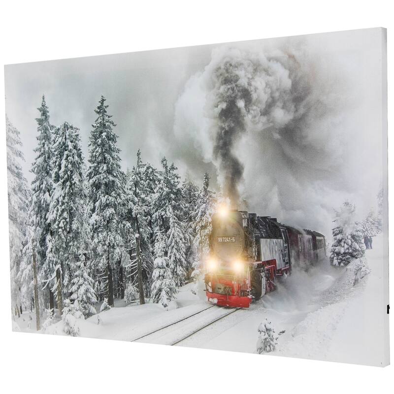 Large Fiber Optic LED Lighted Woods Train Canvas Wall Art 23.5 x 15.5