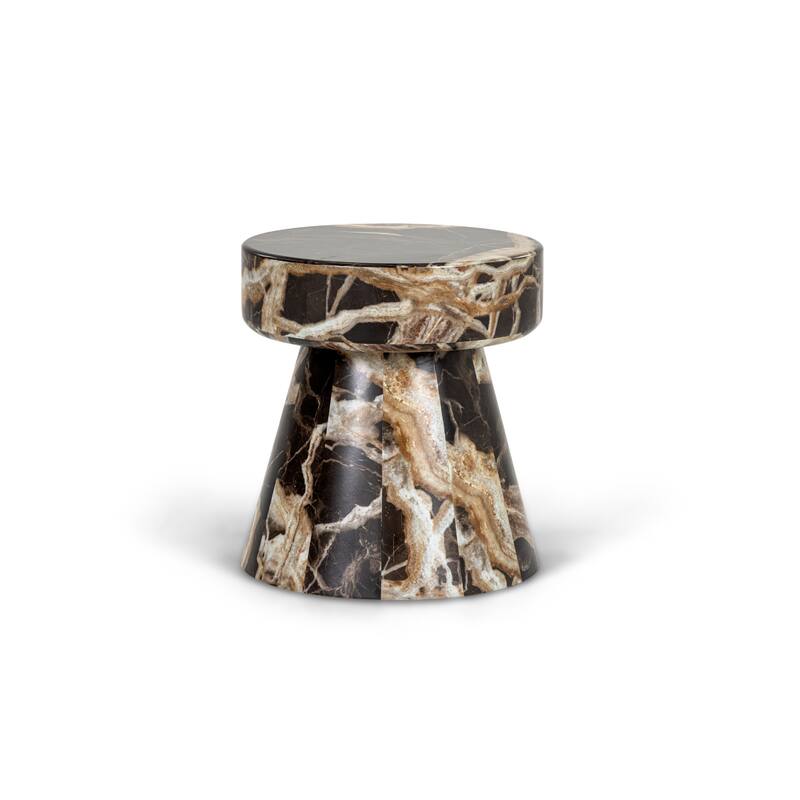 Cid Ria End Table Set of 2, Brown-White Faux Marble, Pedestal Base