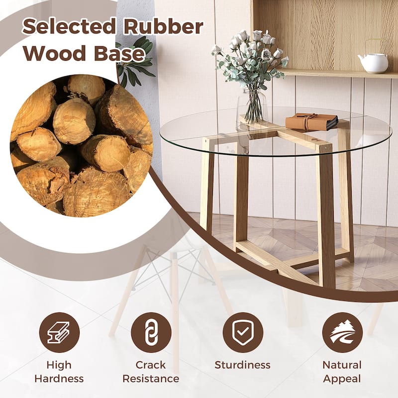 Gymax 42'' Round Glass Dining Table w/ 0.3'' Tempered Glass Tabletop