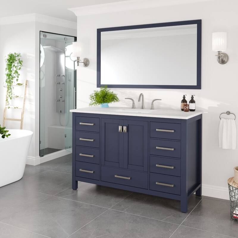 Eviva Aberdeen 48"W Blue Bath Vanity with White Carrara Quartz Top