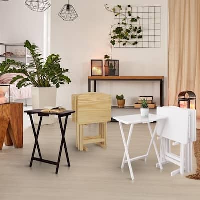 Porch & Den Laflin Solid Wood Traditional 5-piece Tray Table Set