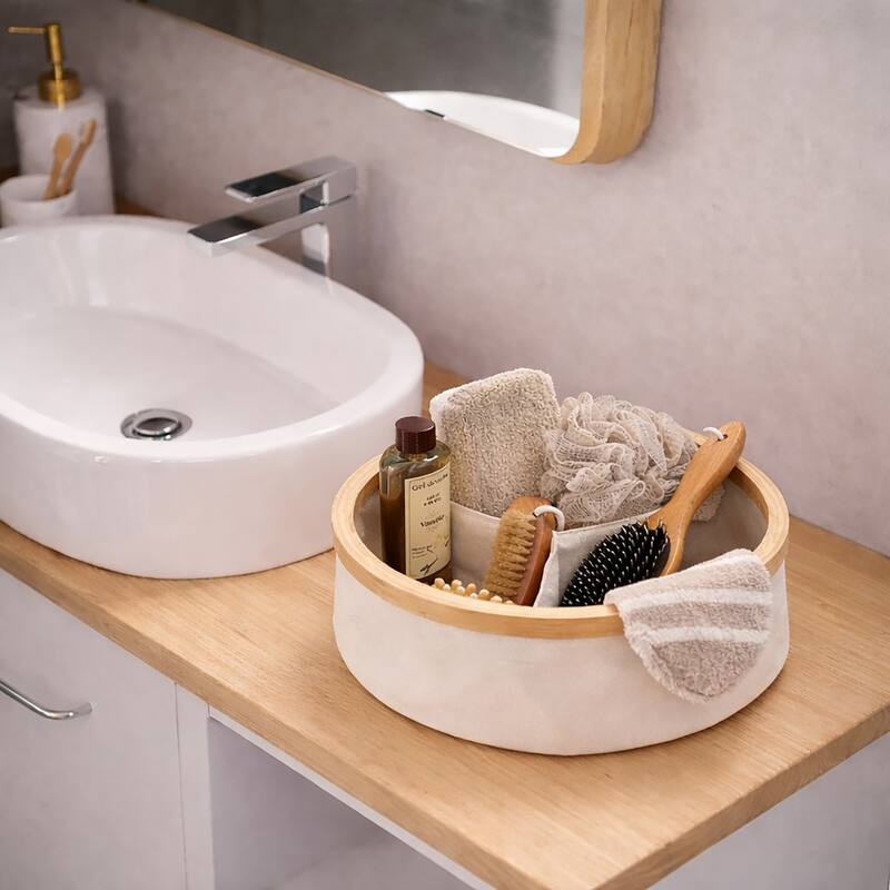 Round Foldable Storage Basket 3-Compartment Organizer - 12 L x 12 W x 4 H