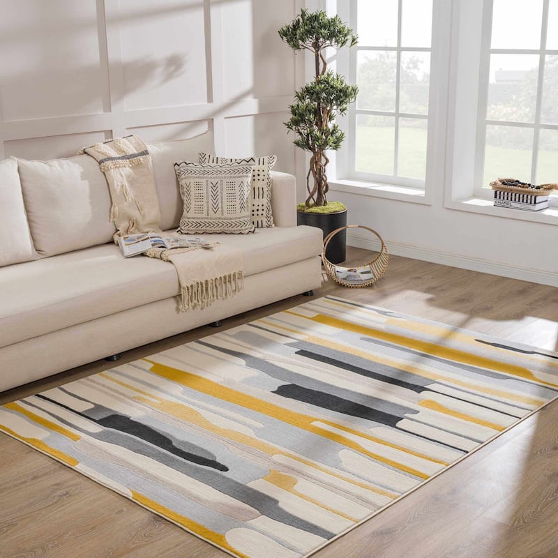 Hauteloom Means Living Room, Bedroom Area Rug - Black, Charcoal, Peach - 2' x 3' - 2' x 3' - Black, Charcoal, Peach / Means