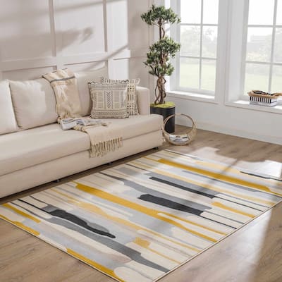 Hauteloom Means Living Room, Bedroom Area Rug - Black, Charcoal, Peach - 2' x 3'