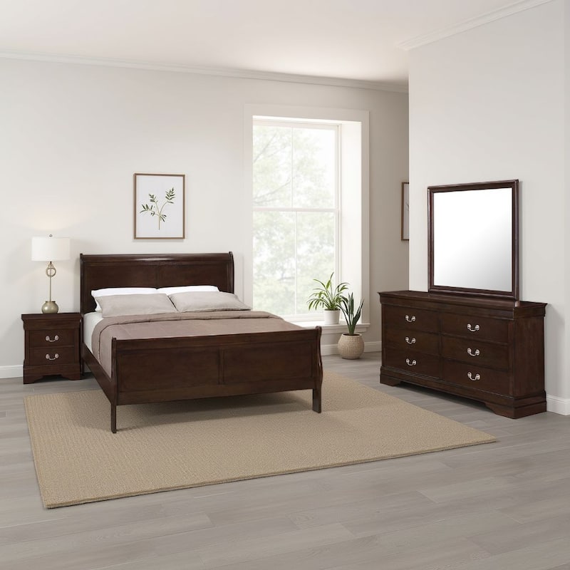Nim 4pc Queen Sleigh Bedroom Set, Nickel Handles, Dark Brown