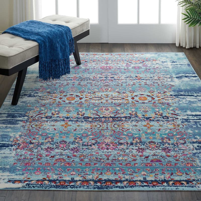Nourison Vintage Kashan Distressed Medallion Area Rug - 4' x 6' - Blue/Multi - Runner/Rectangle