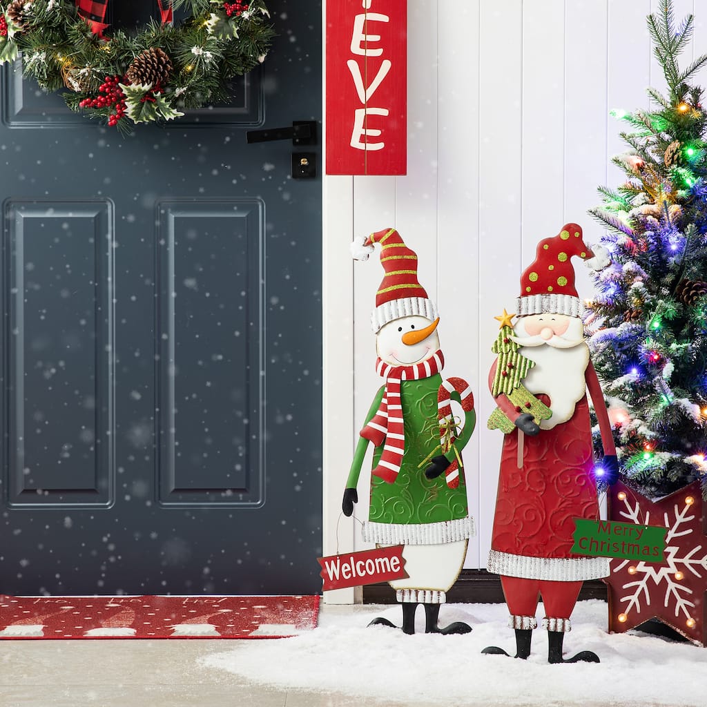 Glitzhome 36"H Metal Snowman Santa Christmas Yard Stake Porch Decor
