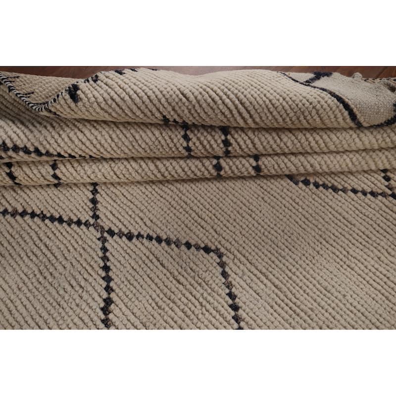 Trellis Moroccan Earth Tone Area Rug Hand-Knotted Wool Carpet - 7'9"x 10'11"