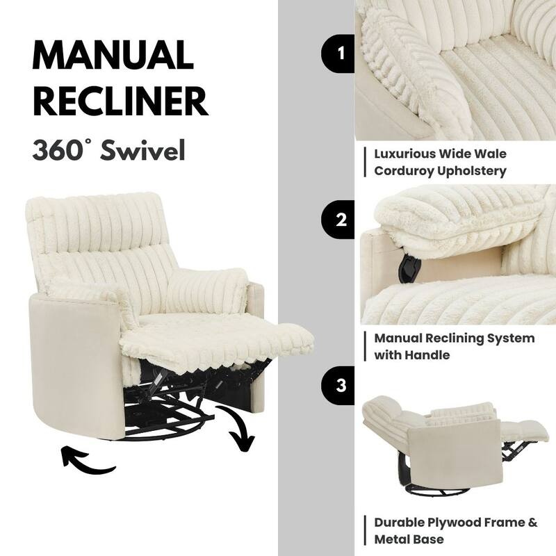 Wide Wale Corduroy Upholstery Manual Recliner - White