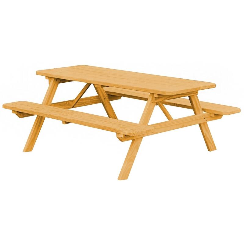 Pine 8' Picnic Table with Attached Benches - Natural Stain