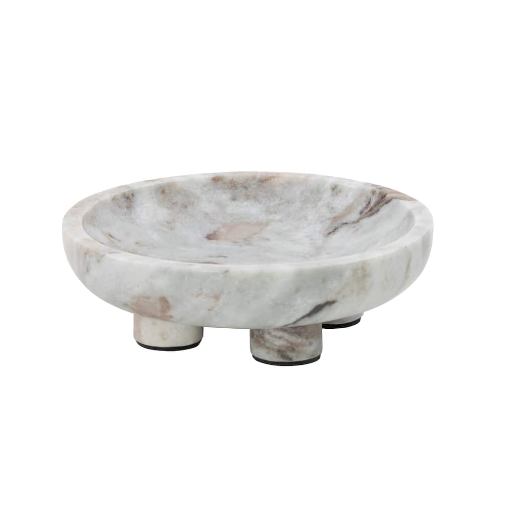 Marble Decorative Bowl with Brown Swirl Pattern and Two Legs - Gray or Green - Roche River Decor