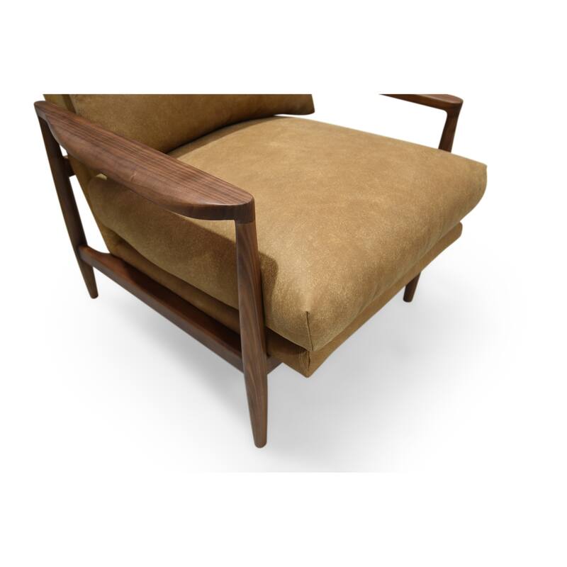 NADAAL STUDIOS Thalina Accent Chair,Walnut Frame with Wide Curved Arms in Top Grain Leather, Brown