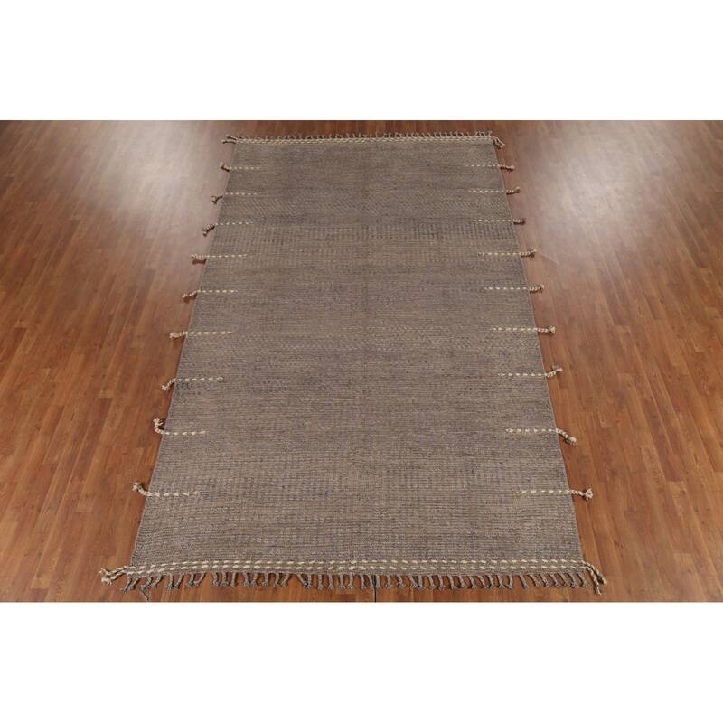 All-Over Striped Moroccan Modern Area Rug Handmade Wool Carpet - 6'8"x 11'3"