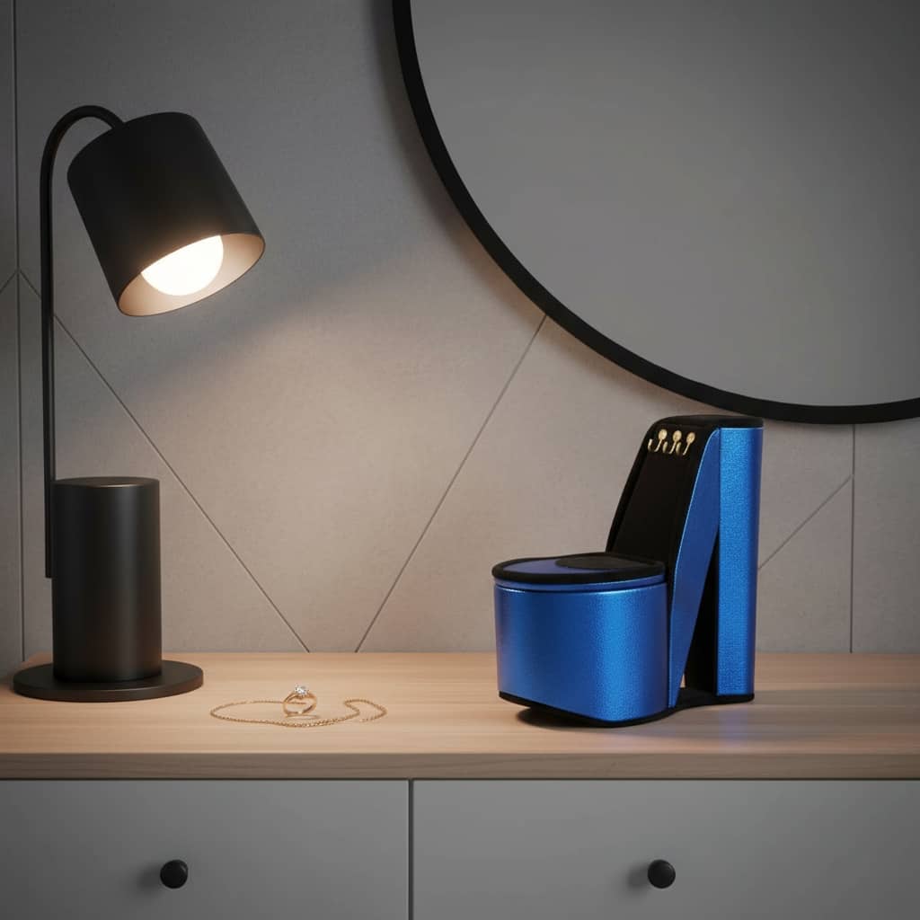 9" Royal Blue Black And Gold Velvet High Heel Jewelry Box