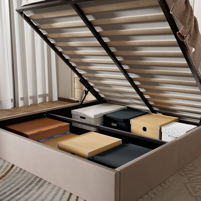 Plywood Frame Upholstered Platform Bed with Lift-up Storage
