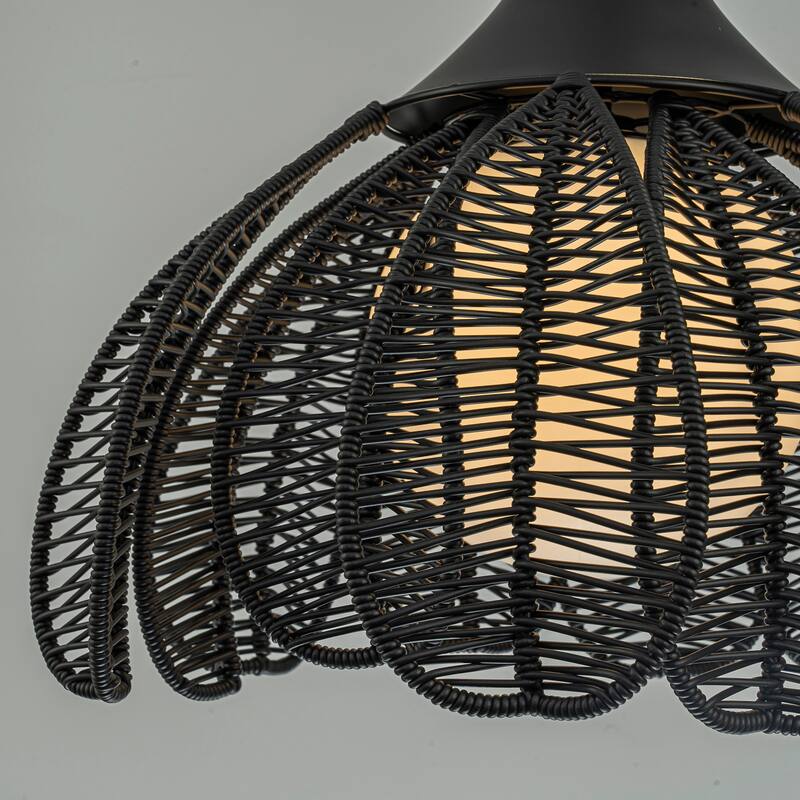 Kamala 1-Light Wicker Outdoor Pendant Light Coastal Boho Style Flower Handwoven