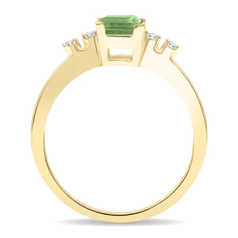 Women's Square Shaped Green Amethyst and Diamond Sparkle Ring in 10K Yellow Gold