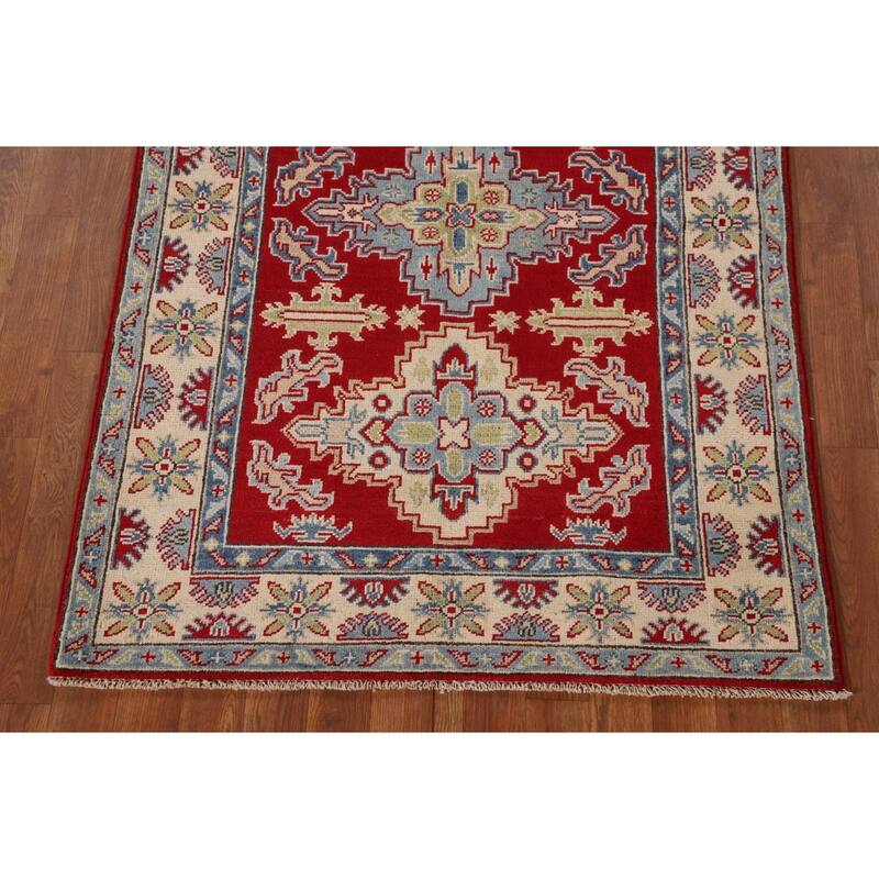 Traditional Red Kazak Rug Hand-Knotted Oriental Wool Carpet - 3'5"x 5'0"