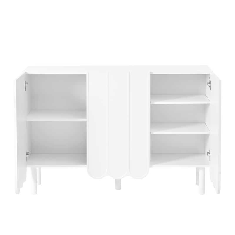 Cream Style Minimalist Shoe Cabinet with 5 Solid Wood Legs, Sideboard Buffet Cabinet with Adjustable Shelves