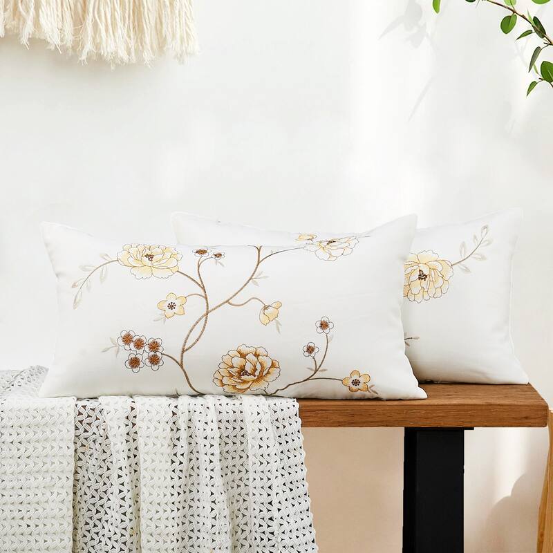 Canvas Pillow Shells with Spring Flower Accents (Set of 2), NO INSERT