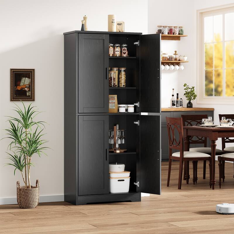70'' Tall Kitchen Pantry Cabinet, Freestanding Storage Cabinet with 4 Doors and Adjustable Shelves