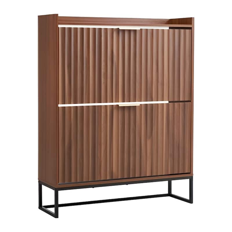 Walnut Shoe Storage Cabinet with 2 Flip Drawers and Adjustable Shelves for Hallway or Entryway - 31.5 x 9.45 x 39.37 in