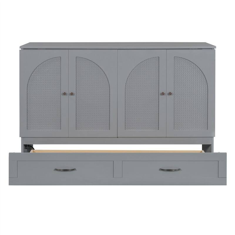 Full/Queen Size Murphy Bed Wall Bed with a Large Drawer, Wooden Space Savig Murphy Cabinet Bed, Folding Murphy Bed Chest