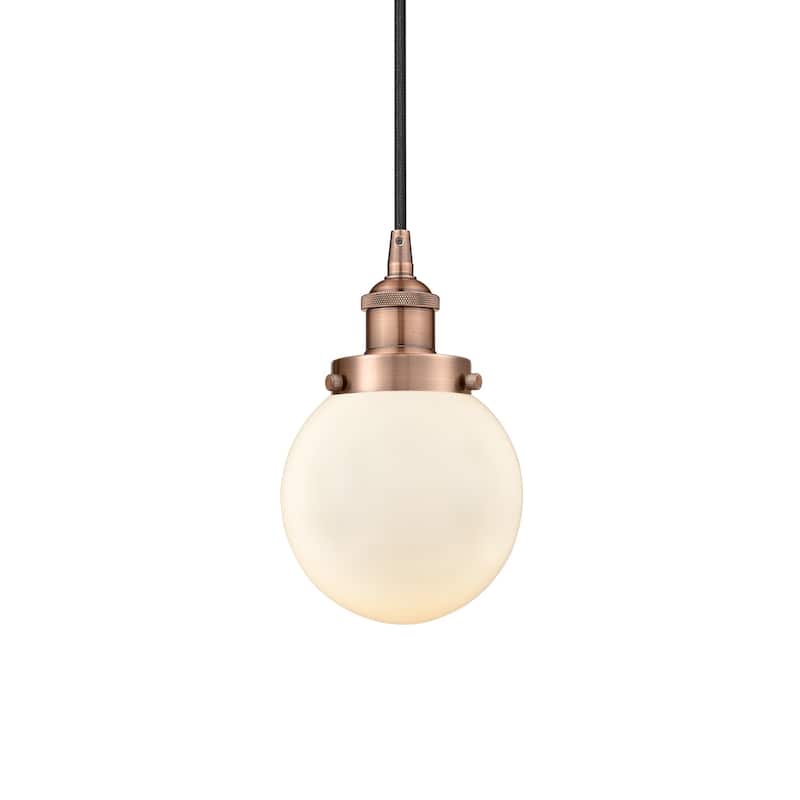 Innovations Lighting 616-1PH-10-6 Beacon Pendant Beacon 6" Wide Mini - Antique Copper / Matte White