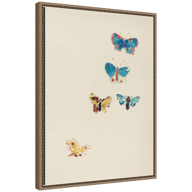 Kate and Laurel Five Butterflies 1912 Odilion Redon by Nostalgia Prints Framed Canvas Wall Art Print - 18x24 - Gold