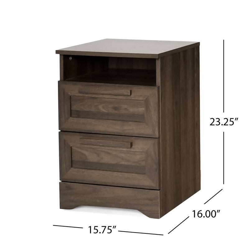 Roomfitters Contemporary Nightstand End Table with Open Storage Shelf and Wood Pull, Side Table for Living Room, Walnut