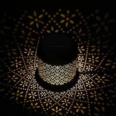 Adeco Solar Outdoor Metal Lantern Black Metal with Hanging Handle