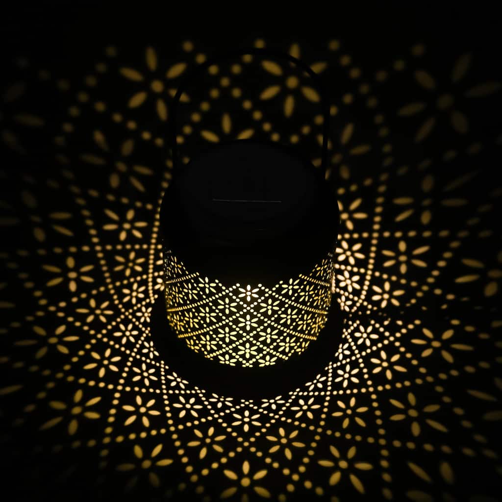 Adeco Solar Outdoor Metal Lantern Black Metal with Hanging Handle