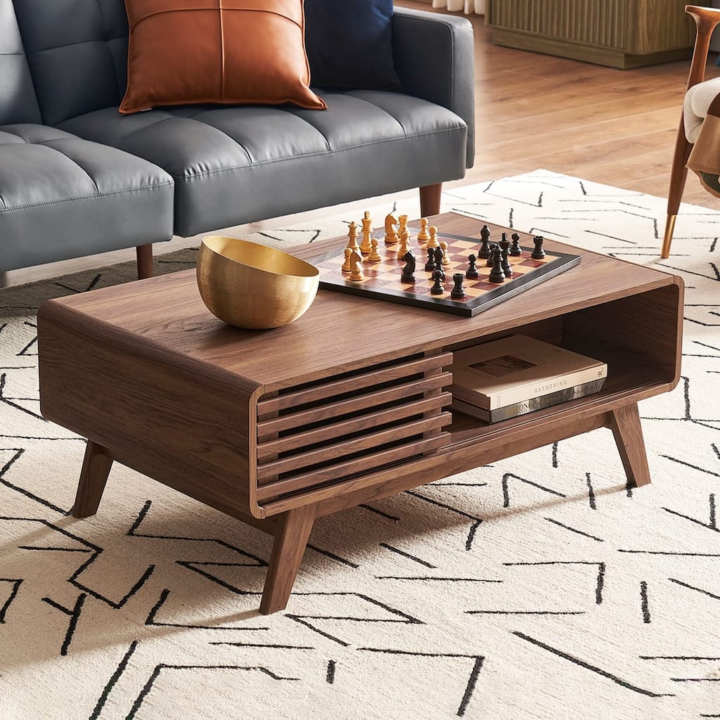 Ensley Coffee Table, Mid Century Modern Table with Storage, Farmhouse Wood Coffee  Table for Living Room Fluted (Walnut) - Overstock - 41065361, image size:1024x1024