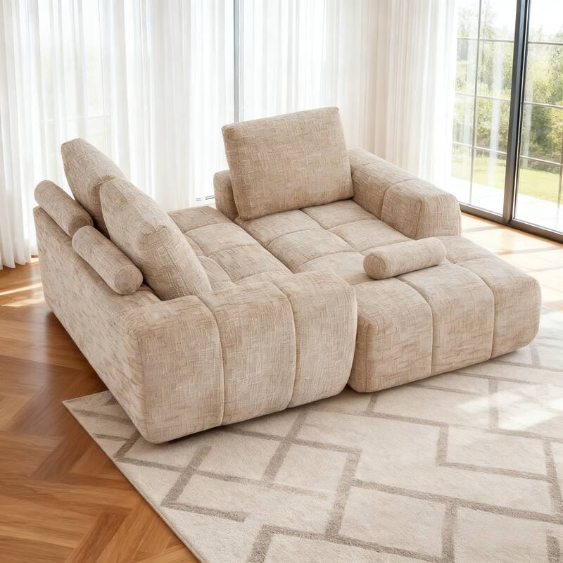 100" Modern Compression Sofa - Chenille L-Shaped Couch with Removable Pillows, No Assembly Required for Living Room