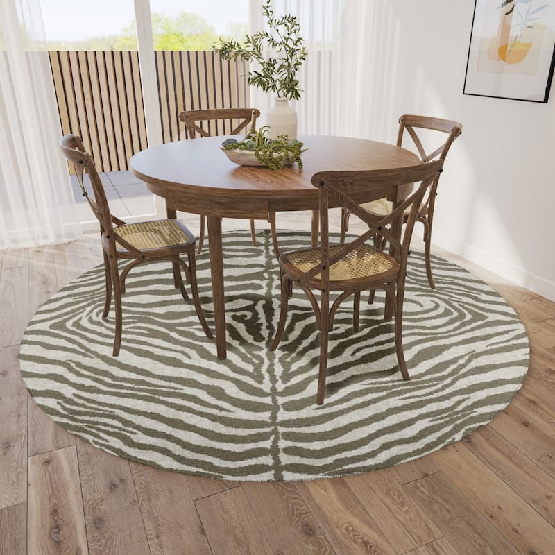 Addison Indoor/ Outdoor Safari Zebra Animal Print Washable Area Rug - 8' x 8' - Taupe