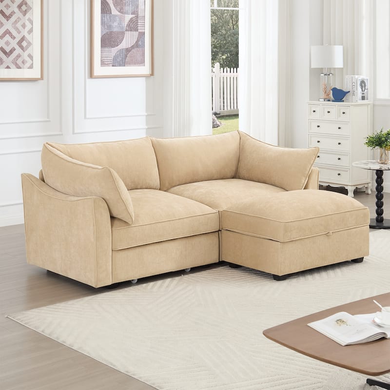 2-Seater Loveseat with 1 Movable Ottoman & Pull out Storage Drawer Under Seat