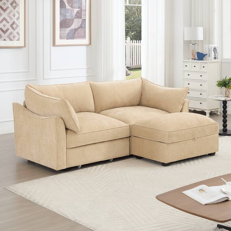 GDFStudio - Chenille 2-Seater 78.7" Sofa with Movable Ottoman and Storage Drawers