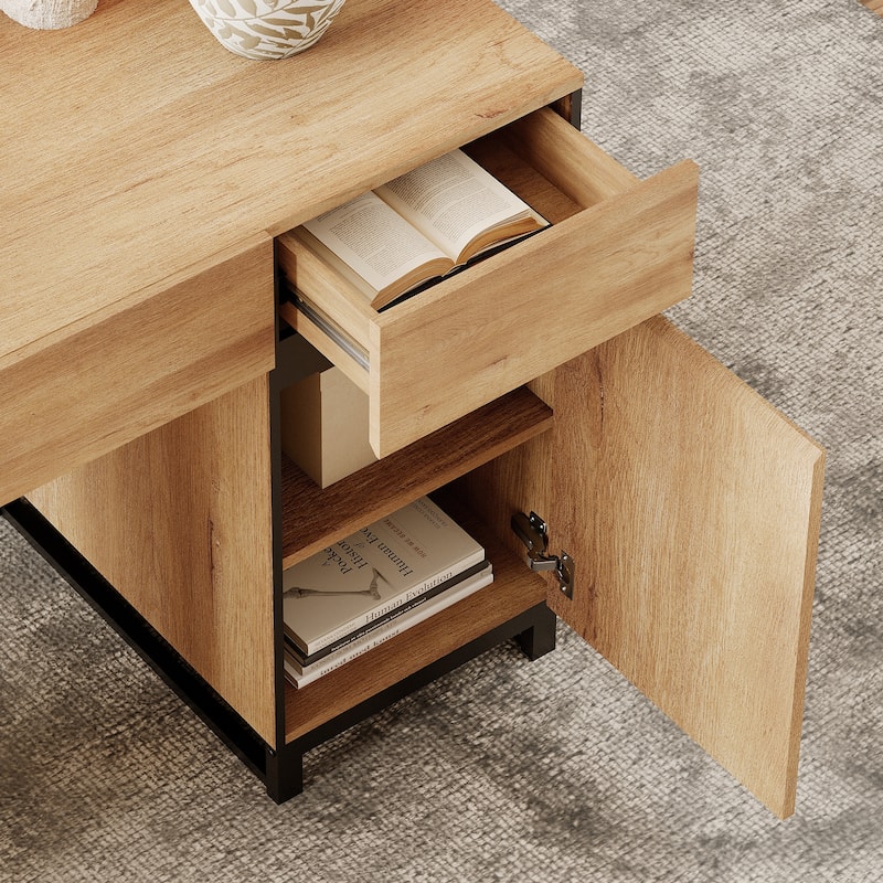 WAMPAT 59" Modern Executive Desk with Drawers, Home Office Computer Desk with Charging Station, File Drawer, Storage Cabinet.