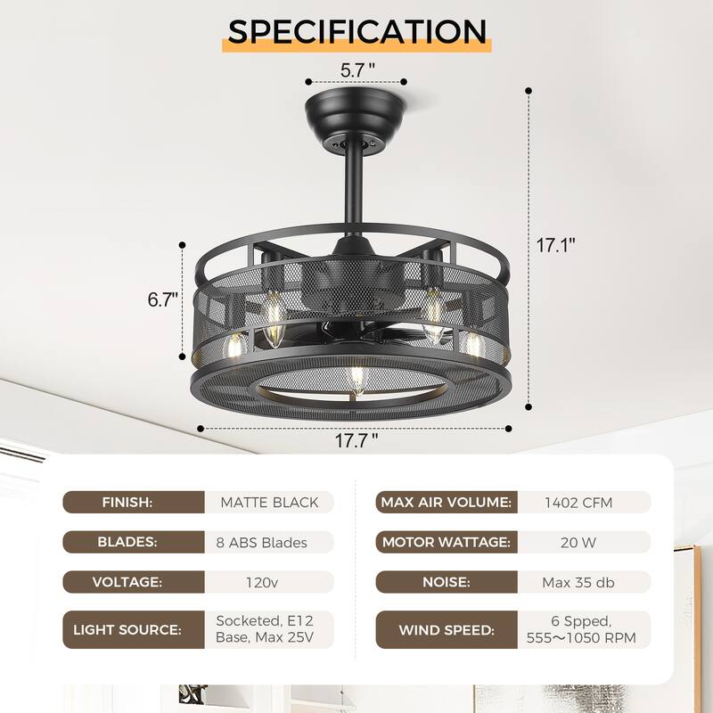 18" Farmhouse Reversible Caged Ceiling Fan with Light Kit and Remote - 18 Inches
