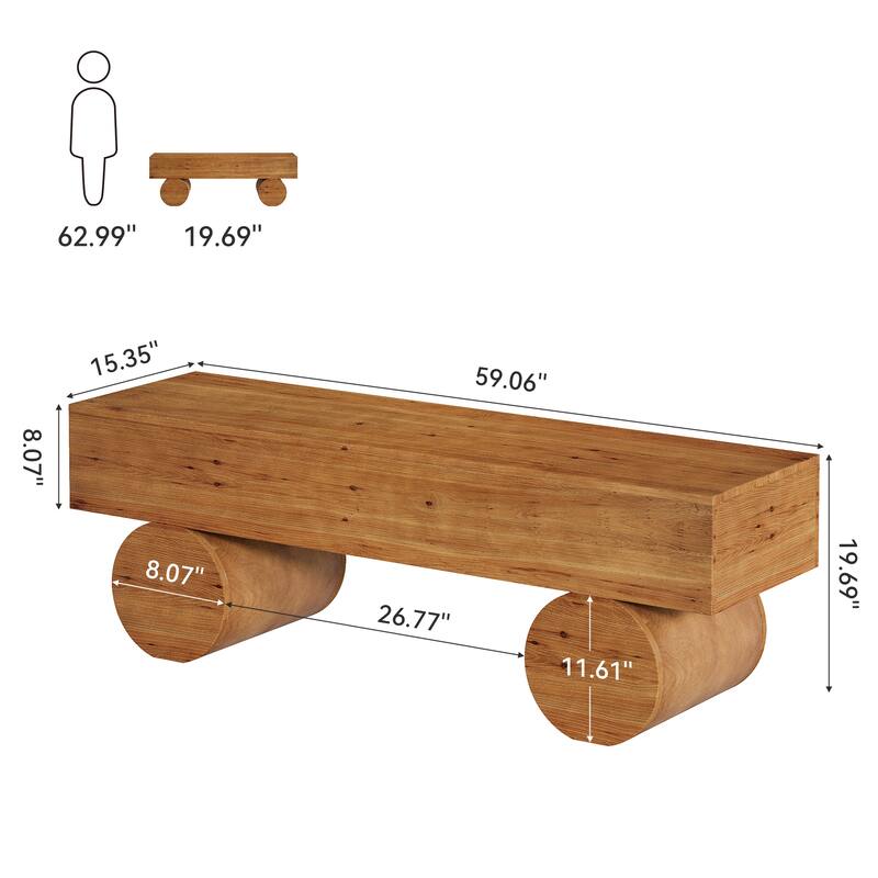 Farmhouse Solid Wood Entryway Bench, 59" End of Bed Bench for Bedroom - 15.7" D x 59" W x 18.8" H