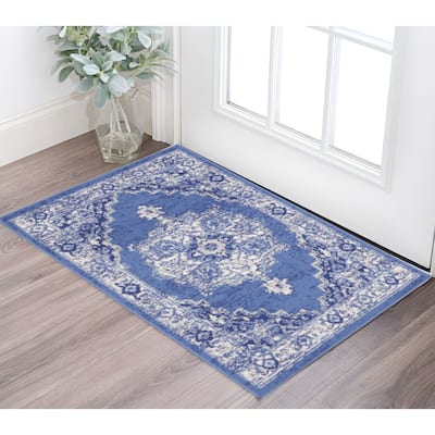 HomeRoots Floral Medallion Cottage Rectangle Area Rug - 60.00 in. x 36.00 in. x 0.39 in.