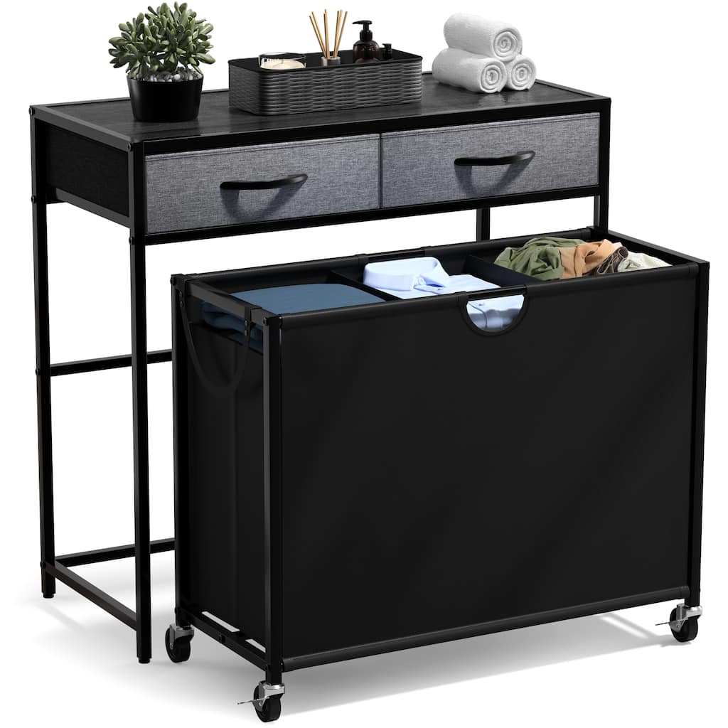 Sorbus Dresser with 3 Section Laundry Hamper Pull-Out with Wheels and 2 Drawers Laundry Room Organization