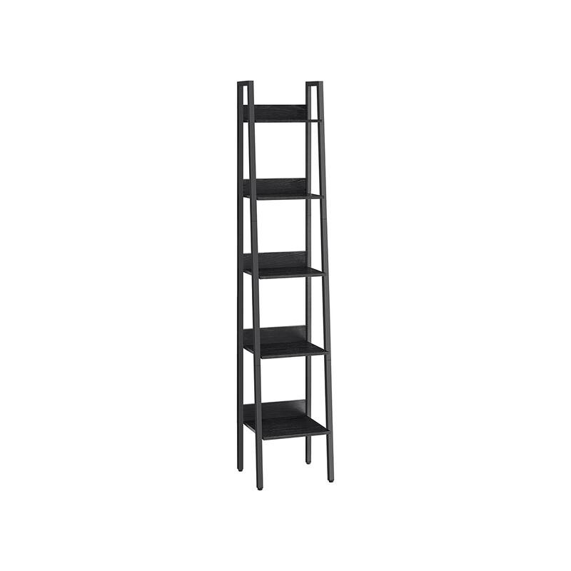 Bookshelf, Ladder Shelf 5-Tier, Freestanding Storage Shelves, Rustic Brown and Black - 11.8”D x 13.3”W x 66.9”H - Black