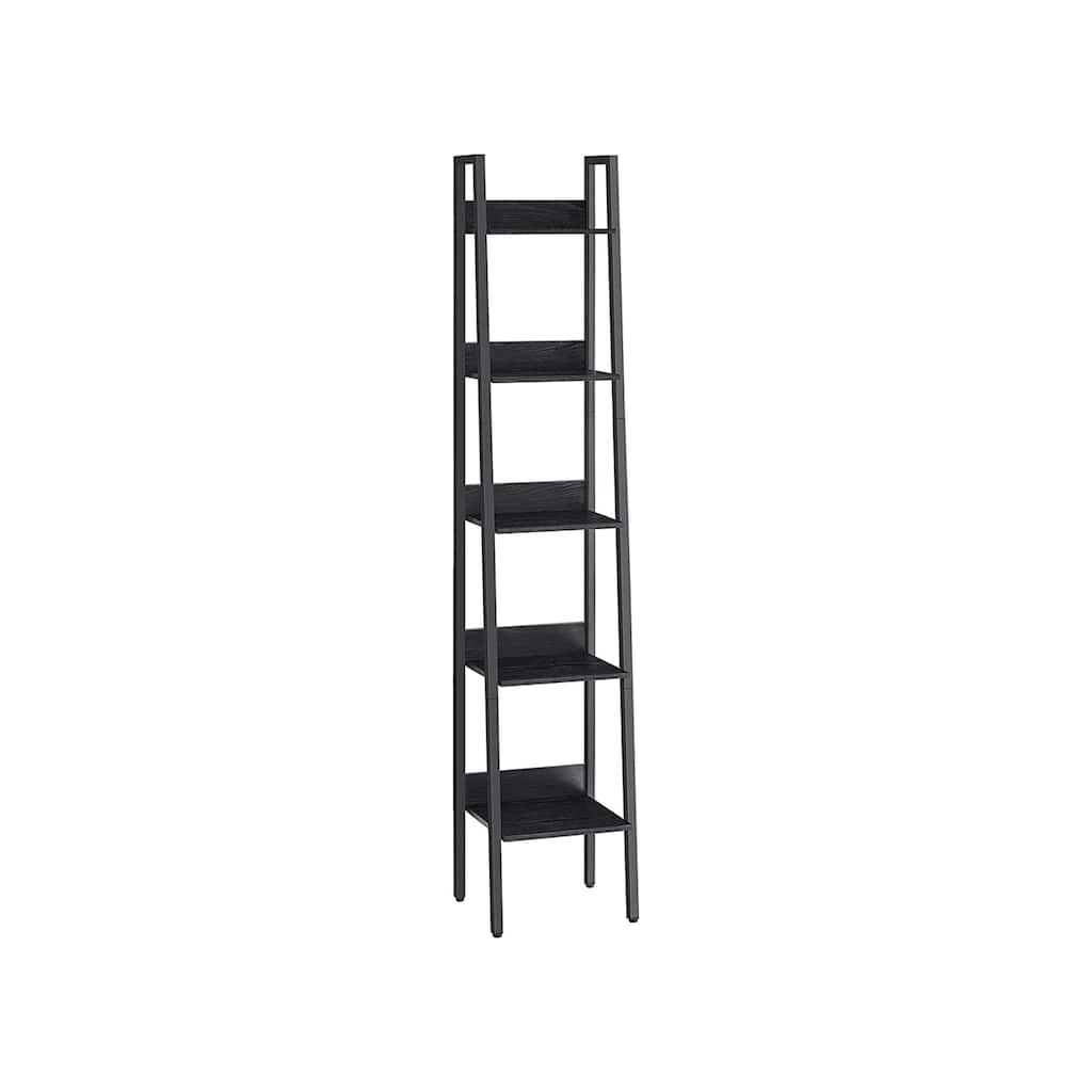 Bookshelf, Ladder Shelf 5-Tier, Freestanding Storage Shelves, Rustic Brown and Black - 11.8”D x 13.3”W x 66.9”H