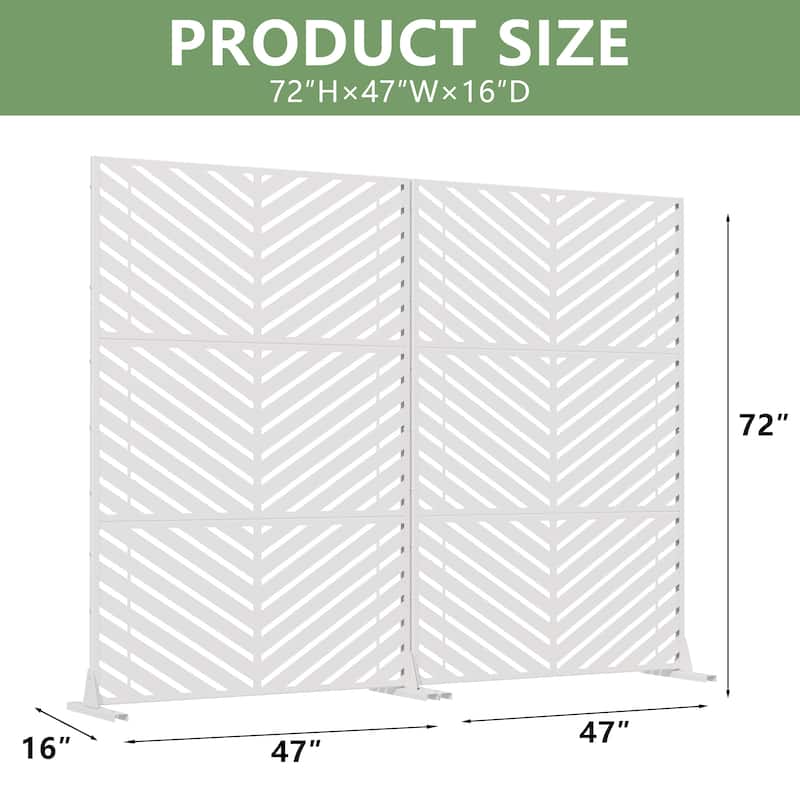 Outdoor Privacy Screen 2-Panel Chevron Metal Privacy Fence with Wind-Resistant Base Durable Decorative Divider