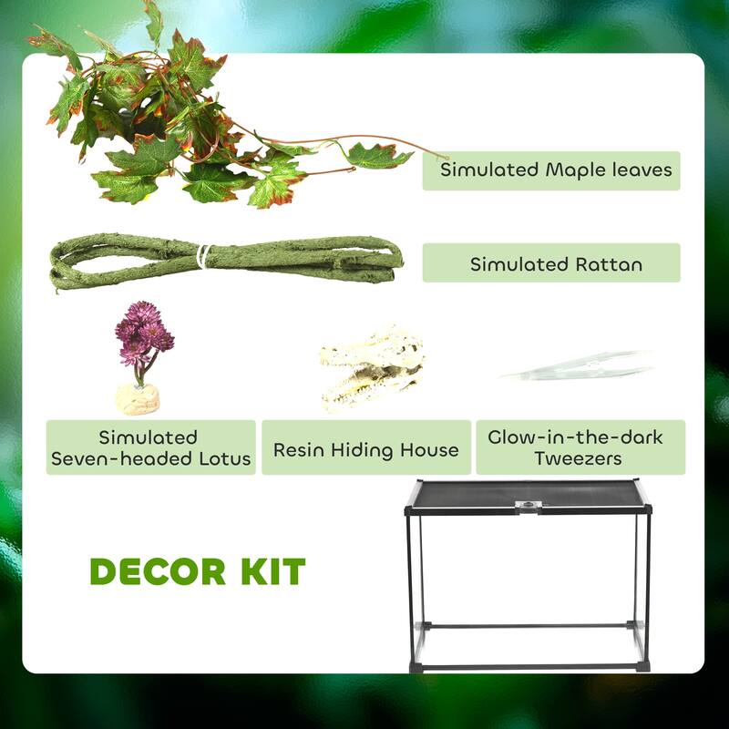 PawHut 14 Gallon Glass Reptile Enclosure with Decor Kit, Crested Gecko Tank, Full View Terrarium Tank