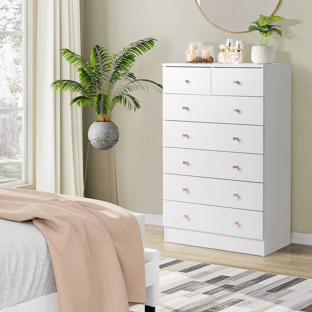 Simple Style Wooden 7-drawer Dresser with Metal Handles