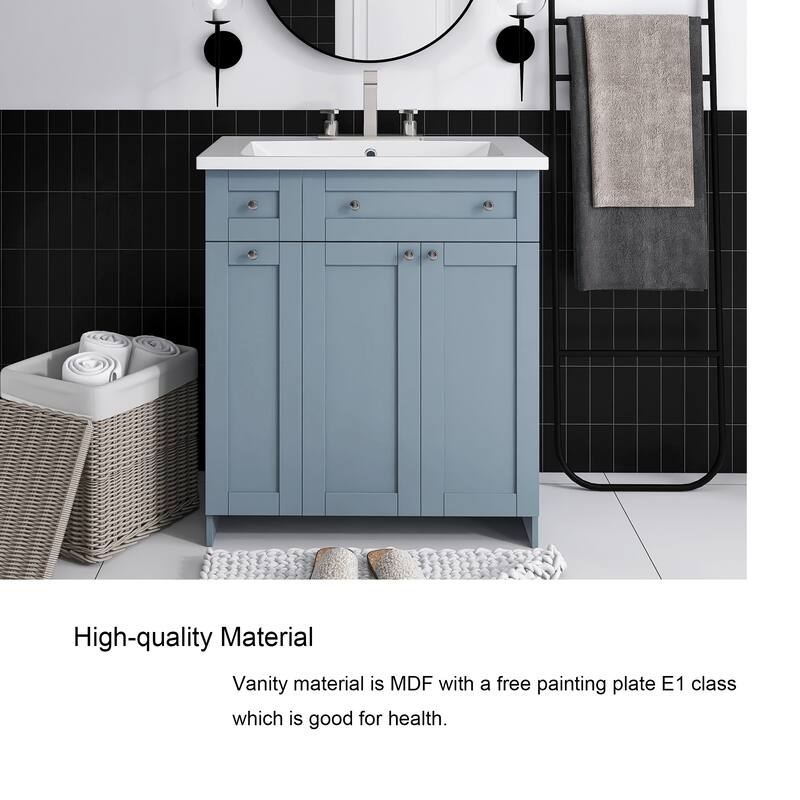 30 Inch MDF Freestanding Bathroom Vanity Set in White/ Grey/ Blue
