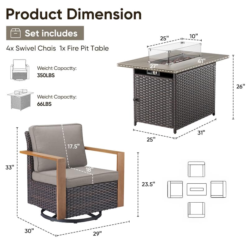 Pocassy Fire Pit Table with Outdoor Sofa Chair Ottoman Set