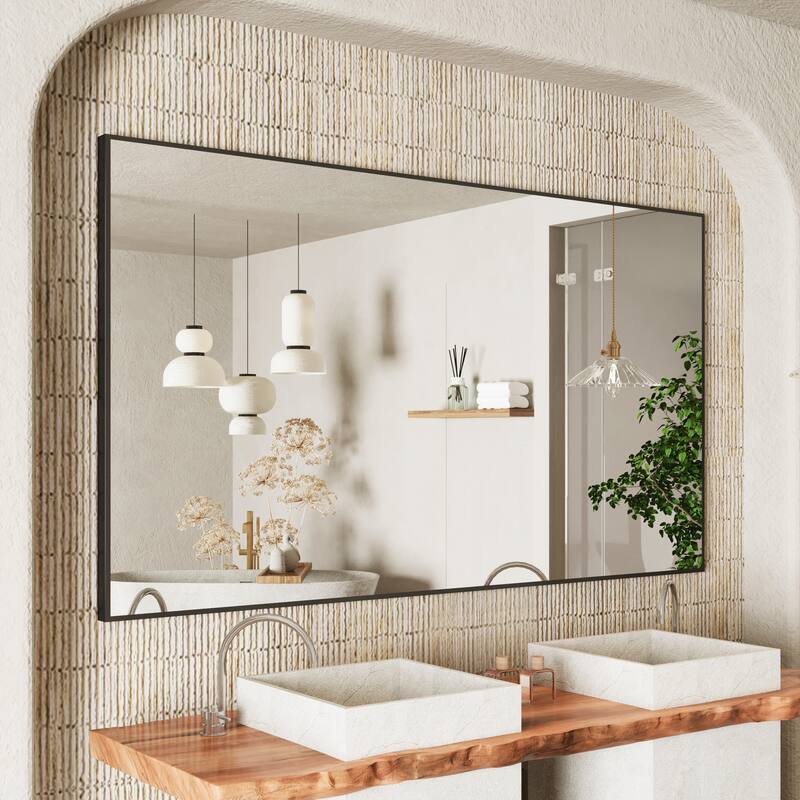 Aluminum Alloy Framed Wall Mounted Bathroom Vanity Accent Mirror in - 72" * 40" - Black